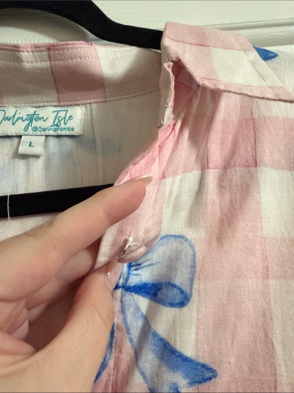 Darlington Isle Pink and Blue Gingham Belted Button Down Maxi Dress with Bows L - Picture 4 of 6